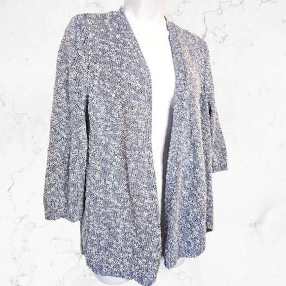 Chico's Blue and White Sparkly Chunky Knit Sweater Cardigan - Picture 4 of 8